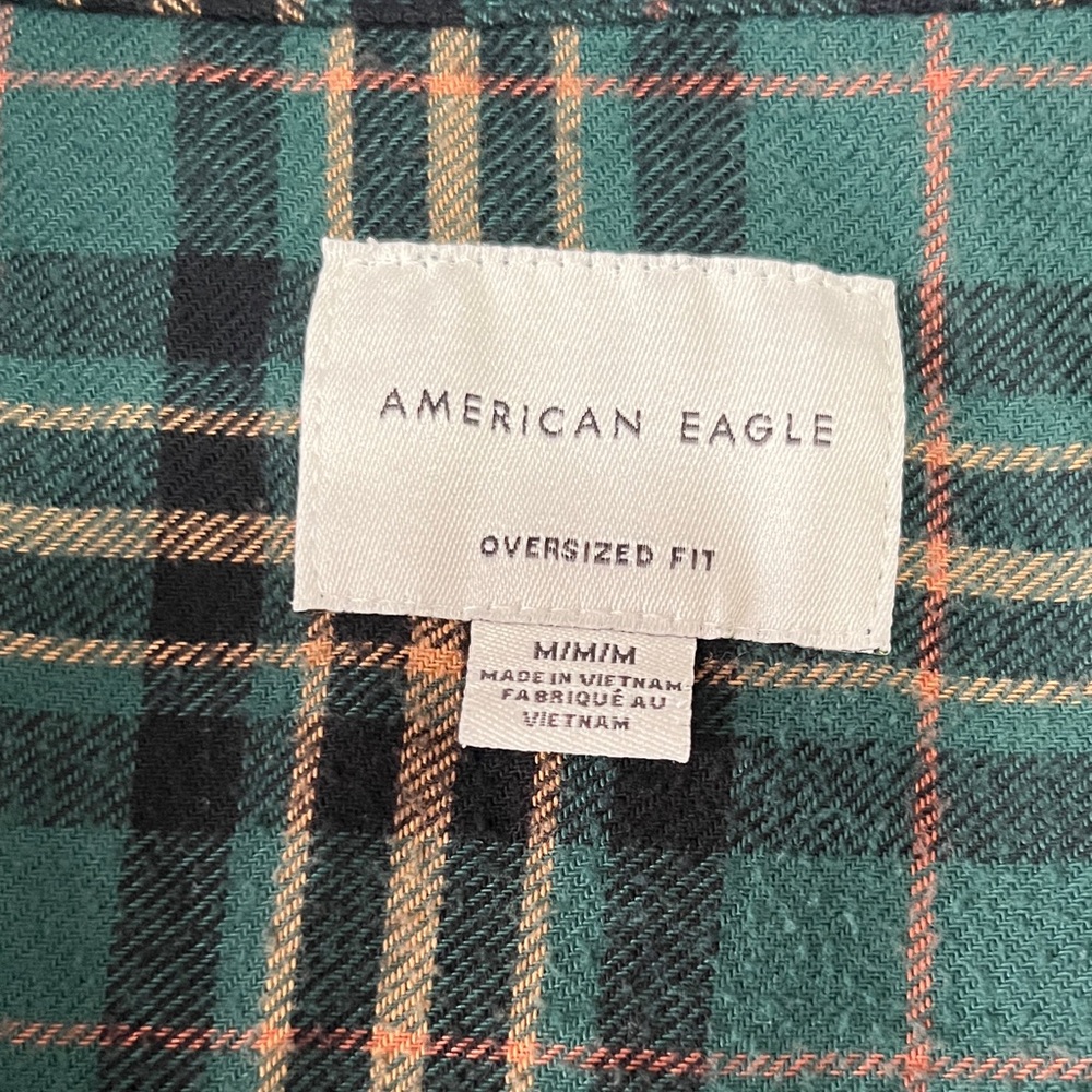 American Eagle Green Plaid Oversized Button-Up - Picture 2 of 5